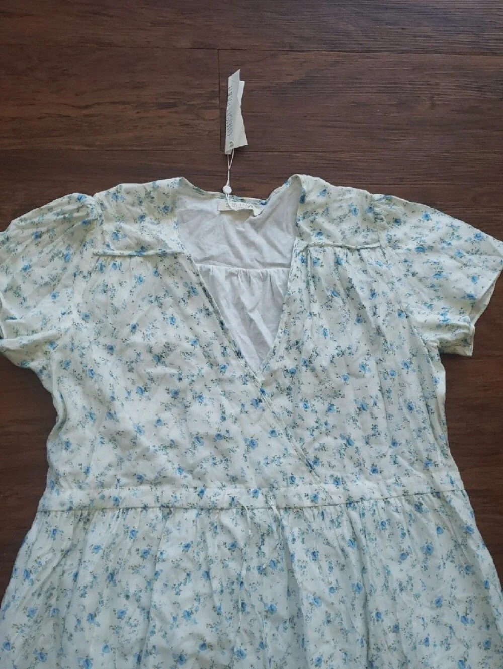 Christy Dawn Cream Midi Dress Blue Floral Print Size 2XL Boho Trendy Festival - Picture 3 of 8